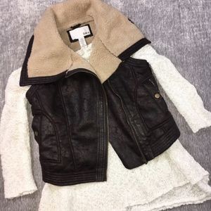 Bar III Fur Collar Bomber  Faux-Leather Vest